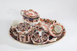 Royal Crown Derby imari pattern oval tray, ring stand, cylindrical pot and cover, sugar bowl and