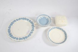 Wedgwood embossed queens ware plate, soup bowl and stand, dish, box and cover, Wedgwood Susie Cooper