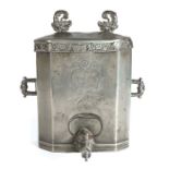 A mid-18th century pewter wall cistern, German Engraved with a marriage armorial and the date '
