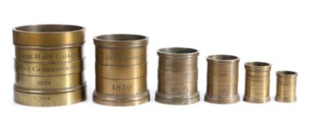 A Victorian set of six bronze Imperial Standard set of measures, Cambridge, each rim marked with