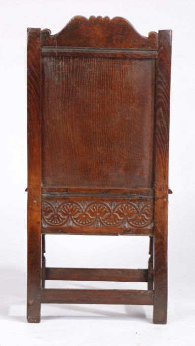 An uncommon Charles I box-seat closed-back side chair, Lancashire, circa 1630-40, the well-carved - Image 7 of 8