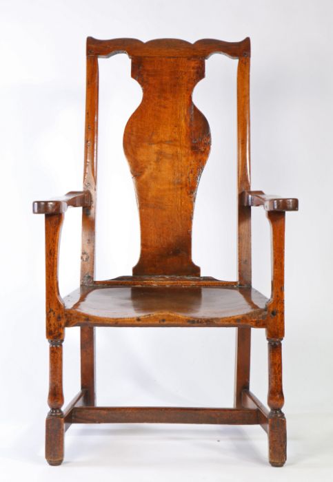 A highly unusual George II walnut armchair, probably Welsh, circa 1750, with serpentine top rail, - Image 2 of 3