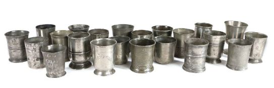 A group of 19th century pewter half-pint beakers, English To include two by Charles Bentley,