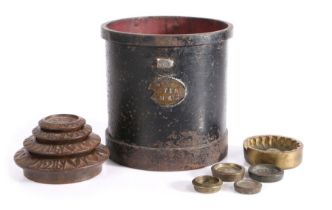 Weights and measures:  to include a two litre measure, a nest of weights by' AK & Sons', and single