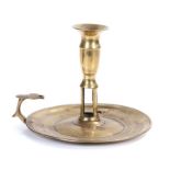 George III brass ejector chamberstick, circa 1780, having a vase-shaped socket with flared rim and