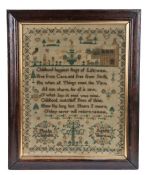 A William IV needlework sampler, by Phoebe Chisholm aged 12 years 1834, with depiction of a house,
