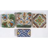 Four 16th century tiles, Seville, Spain, circa 1520-30, a rectangular example with strapwork and