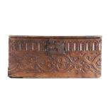 An early 17th century oak boarded box, English, circa 1610-40,  rectangular one-piece square-edged