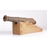 An 18th Century signal cannon, in excavated condition on a later stand, the cannon 41.5cm long