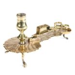 An usual mid- to late 18th century brass Rococo ‘chamberstick’ and snuffers, French Having a tulip-