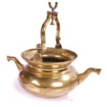 Late 18th century brass lavabo, French, the bowl of squat circular form with two facetted spouts and