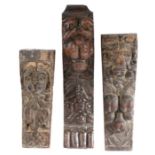Three early 17th century lion carved corbels or pilasters, including an oak example with projecting
