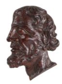 A 16th century well-carved oak male bust appliqué With moustache, beard, and flowing hair Height