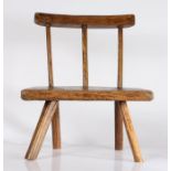 A George III ash primitive child's stick-back chair, circa 1800, the back of three spindles, with