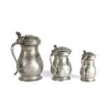 Three pewter Imperial Scottish baluster measures, circa 1830 To include a Glasgow pint; an Edinburgh