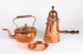 A Victorian copper kettle, unusually with original stand, circa 1850 Of oval form, the lid with