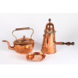 A Victorian copper kettle, unusually with original stand, circa 1850 Of oval form, the lid with