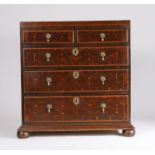 William and Mary oyster veneered chest of drawers, the rectangular cross banded burr edge top