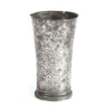 A large pewter wrigglework beaker, Dutch, circa 1700 The flared body decorated with scrolling