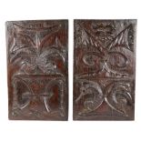 Two large and good Henry VIII oak carved panels, Circa 1520, both designed with paired long beak
