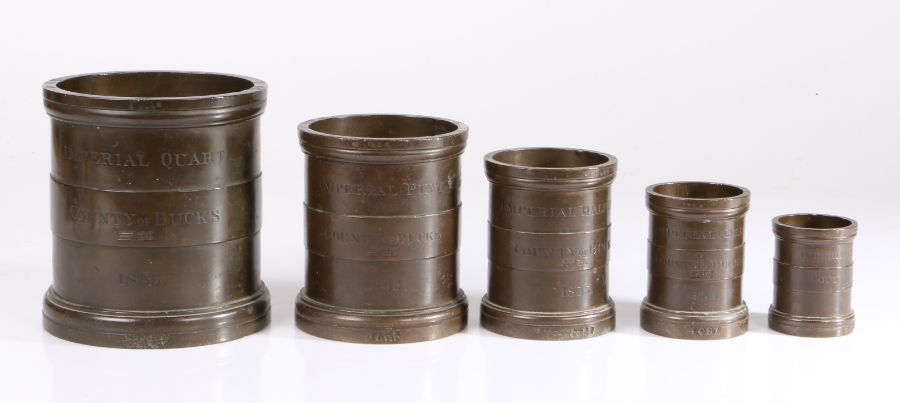 A Victorian set of five bronze alloy Imperial Standard  measures, Buckinghamshire, marks to rim, - Image 2 of 2