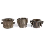 Three early to late 16th century small leaded-bronze mortars, Spanish, designed with split-column