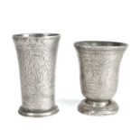 A small pewter wrigglework decorated beaker, Dutch, circa 1700 The flared drum designed with