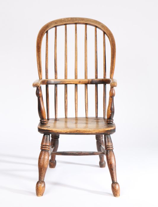 A mid-19th century ash and elm child's Windsor armchair, with hooped spindle -filled back, saddle - Image 2 of 3