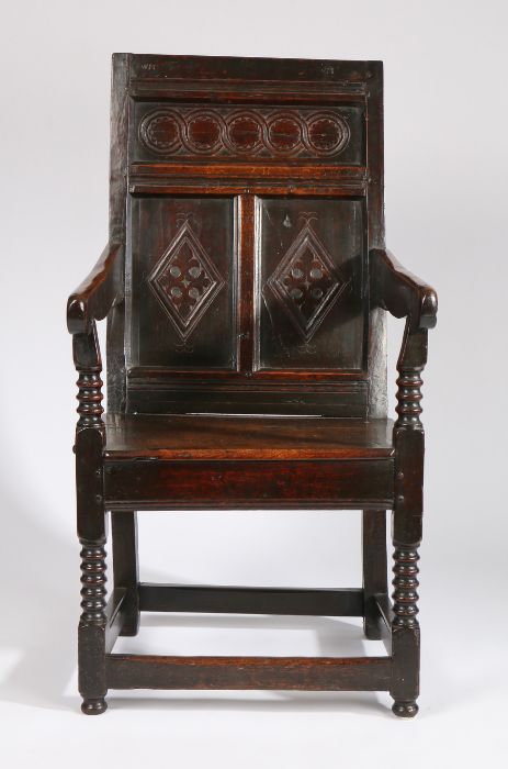 A Charles II joined oak armchair, North Country, possibly Yorkshire/Derbyshire, circa 1660, having - Image 2 of 6