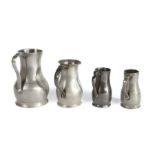 Four pewter lidless Jersey measures, circa 1790-1820 To include a good OEWS pint example, with