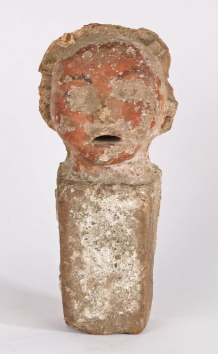 An unusual clay polychrome-decorated 'finial', possibly 16th century, modelled as a child's head - Image 2 of 2