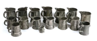 A group of 19th century pewter spouted measures, English To include an example by William Nettlefold