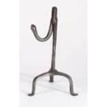 A mid 18th century steel table rush light holder, circa 1770, with rounded nips, square-section