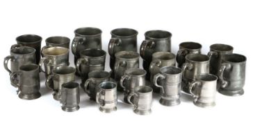 A group of 19th century pewter U-shaped mugs, English To include an example by Nathaniel Barber