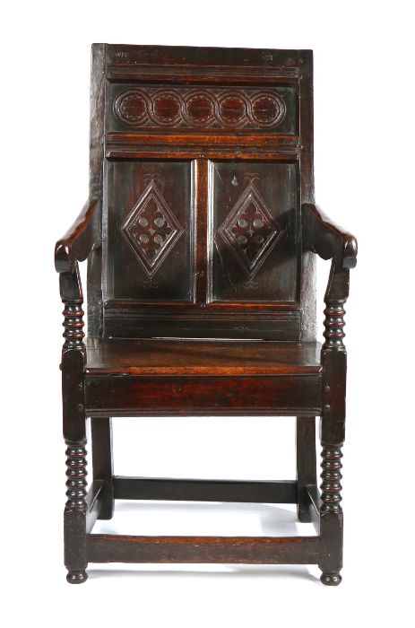 A Charles II joined oak armchair, North Country, possibly Yorkshire/Derbyshire, circa 1660, having