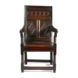 A Charles II joined oak armchair, North Country, possibly Yorkshire/Derbyshire, circa 1660, having