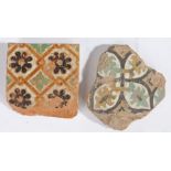 Two late 15th/early16th century tiles, Toledo, Spain, of Mudejar design, one with a leaf-filled