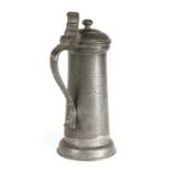 A large and impressive James I pewter flagon, circa 1610 Of typical form, with slightly tapering