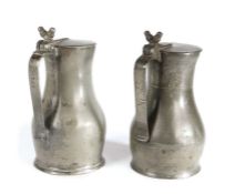 A mid-18th century pewter OEWS quart Jersey lidded measure, circa 1750 With touchmark of John de St.