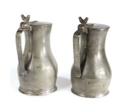 A mid-18th century pewter OEWS quart Jersey lidded measure, circa 1750 With touchmark of John de St.