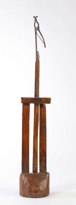 An 18th century floor standing peerman, with iron rush light scroll-ended nips, adjustable height - Image 2 of 2