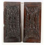 A pair of early 16th Century carved walnut enriched parchemin panels, circa 1515, Flemish or