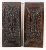 A pair of early 16th Century carved walnut enriched parchemin panels, circa 1515, Flemish or