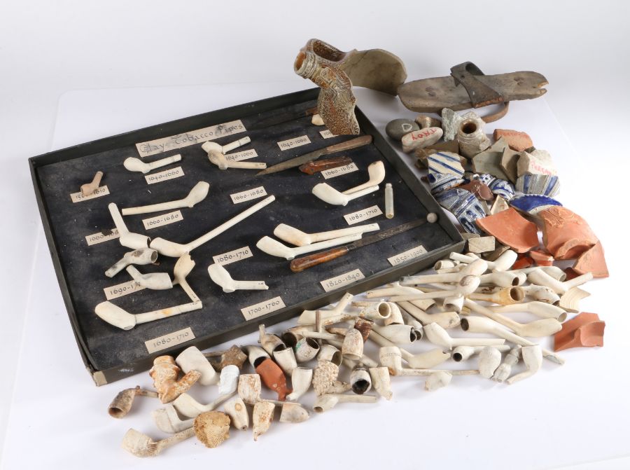 A collection of excavated items, to include clay pipe sections from the 16th to 19th Century, three - Image 2 of 2