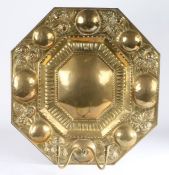 A large and impressive 19th century brass wall scone Of elongated octagonal form, with a large