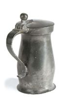 A William & Mary pewter OEWS half-pint ball and bar baluster measure, Wigan, circa 1690 The body