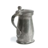 A William & Mary pewter OEWS half-pint ball and bar baluster measure, Wigan, circa 1690 The body