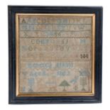 A Victorian needlework sampler, by Rebecca Atkins age 8 1852, with alphabet and numbers above name