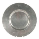 A Charles II pewter broad rim plate, circa 1670 With stamped ownership initials ‘EW’ to rim,
