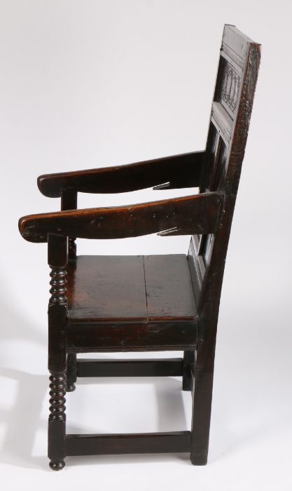 A Charles II joined oak armchair, North Country, possibly Yorkshire/Derbyshire, circa 1660, having - Image 4 of 6